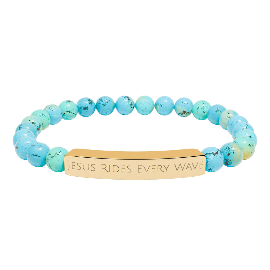 Jesus Rides Every Wave - Turquoise Stone Stretch Bracelet