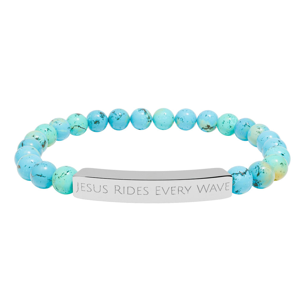 Jesus Rides Every Wave - Turquoise Stone Stretch Bracelet